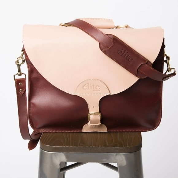 Cream and Brown Leather Messenger Bag - Picture 1 of 4